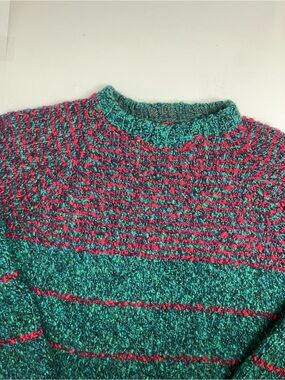 Handmade Sweater Crewneck Hand Knit Stripes Rustic Vintage 90s Grunge Pullover
